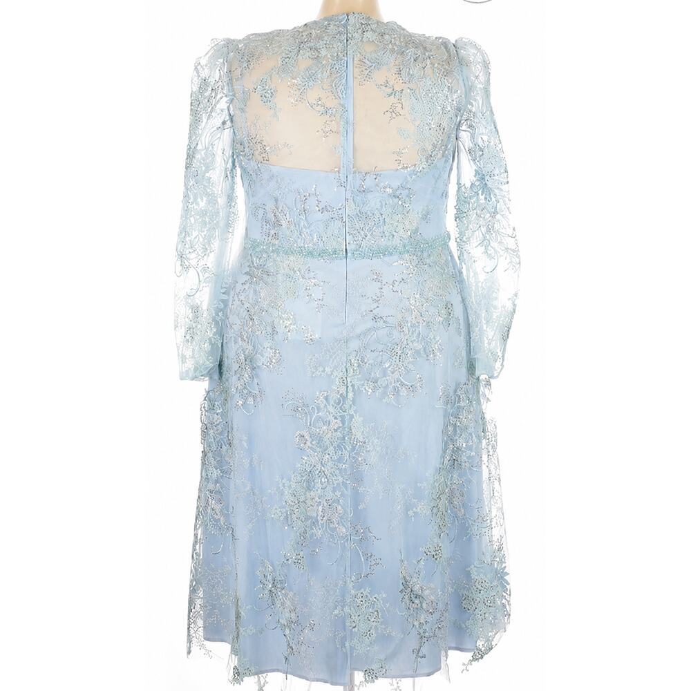 MAC DUGGAL Dress NEW Plus 24 Blue Lace Illusion Modest Midi Tea Length Embroider - Picture 4 of 10